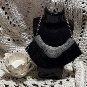 Black Fringe Statement Necklace - Contemporary Women Jewelry